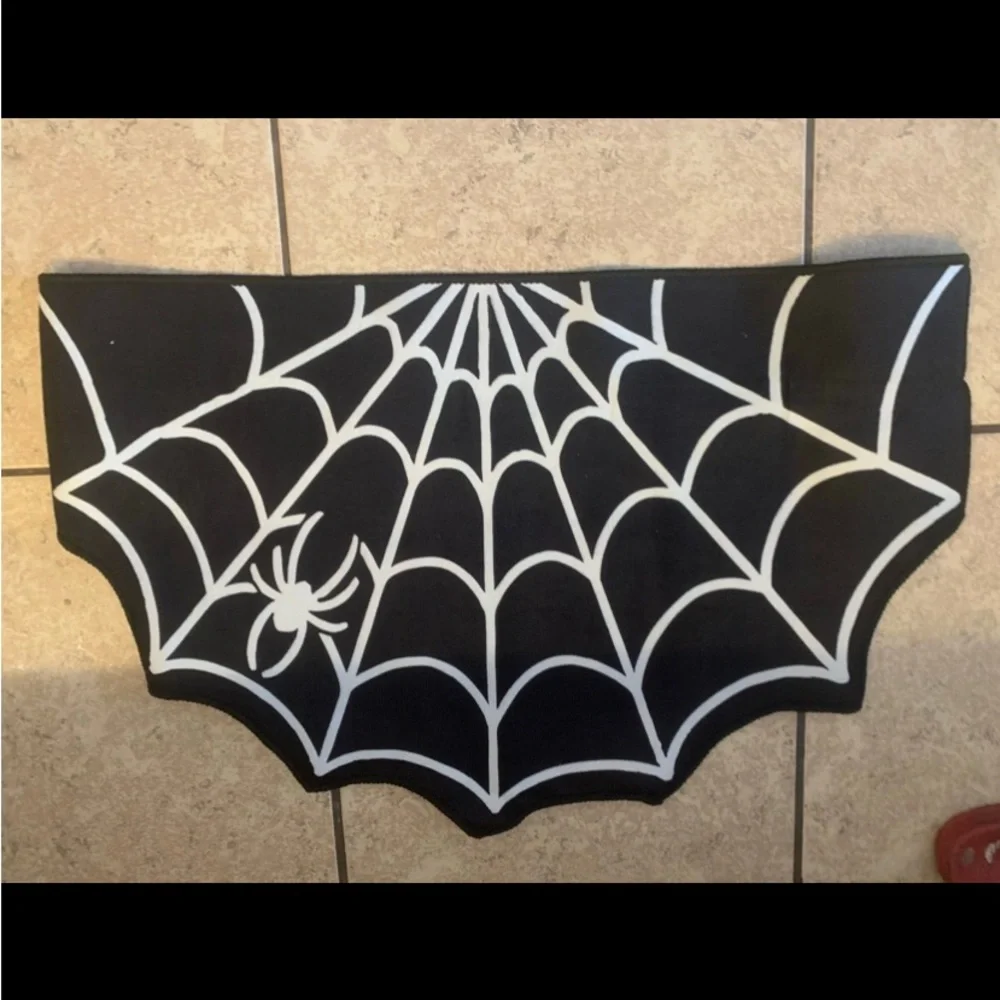 New! Gothic Decor Doormat / Rug Spider Web Design. Size: 20” x 31”. Black/White